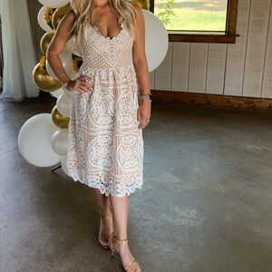 White and Tan Lace Dress